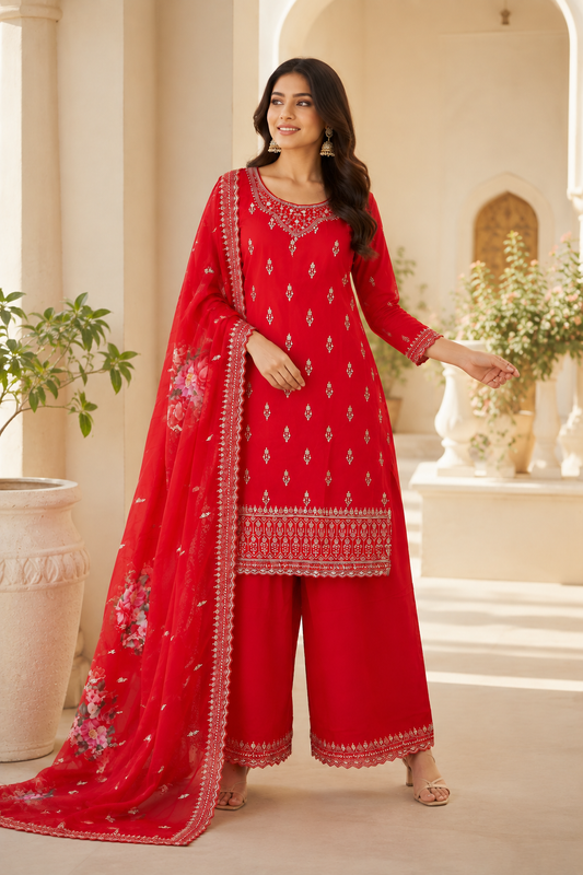 Scarlet Floral Sharara Suit Set