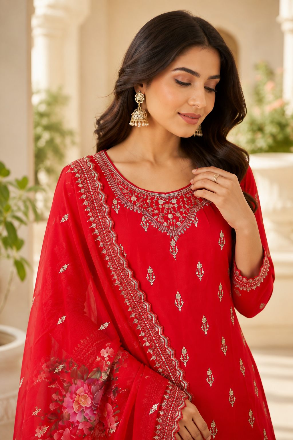 Scarlet Floral Sharara Suit Set