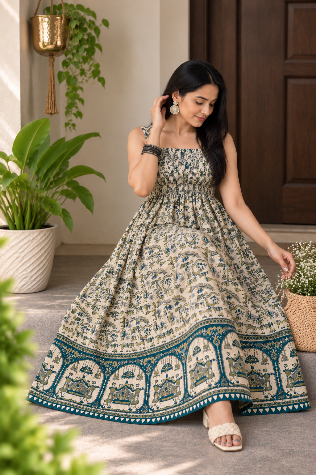 Neel Paisley Smocked Dress