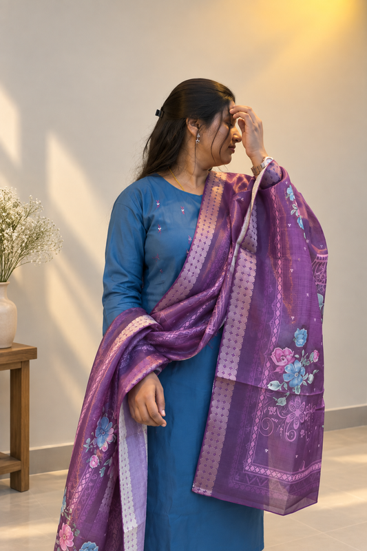 Blue & Pink Floral Kurti Set — product photo 2