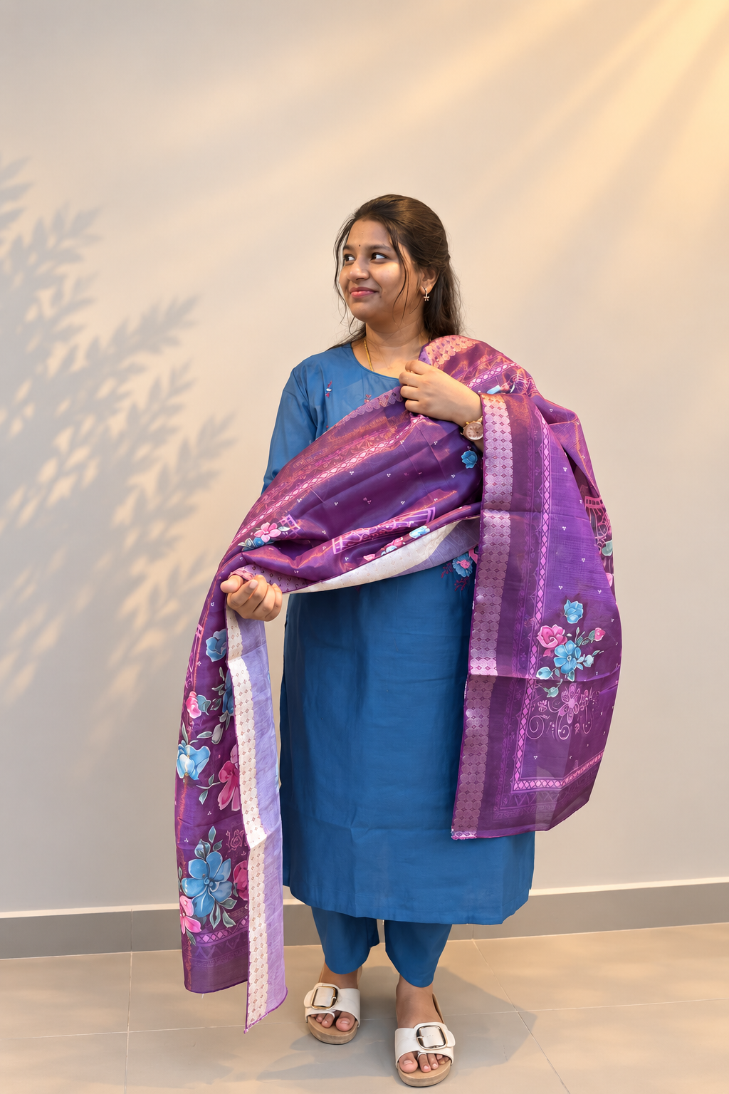 Blue & Pink Floral Kurti Set — product photo 4