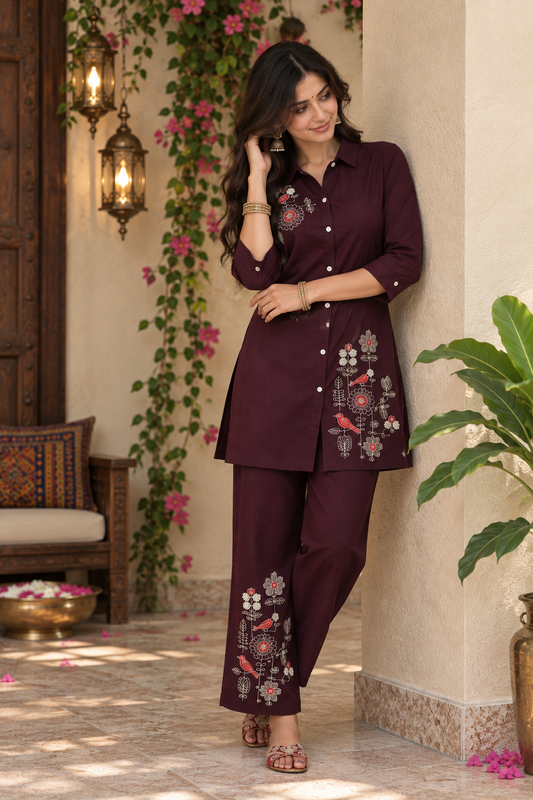 Maroon Embroidered Co-Ord Set — product photo 2