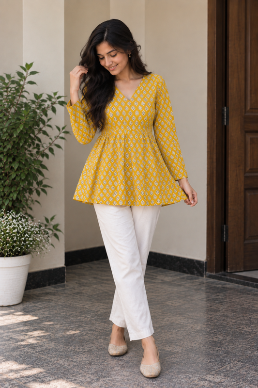 Mustard Floral Short Kurti — product photo 2