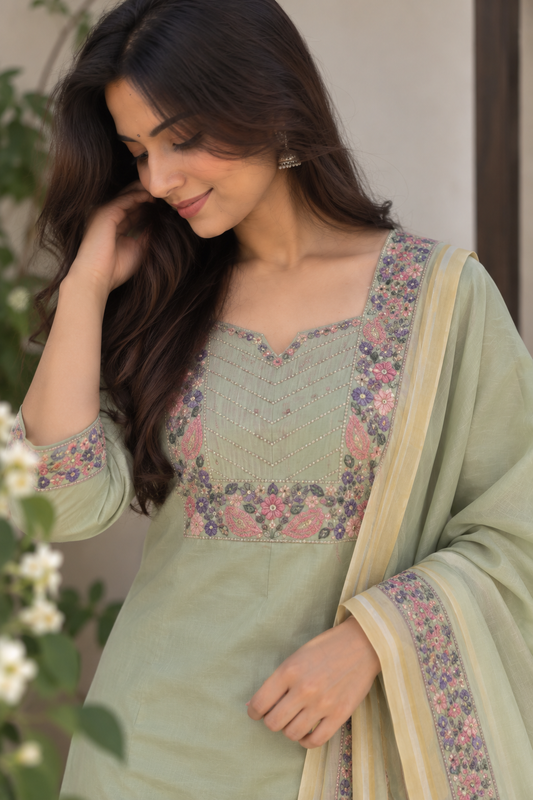 Sage Green Floral Dupatta Kurti Set — product photo 4