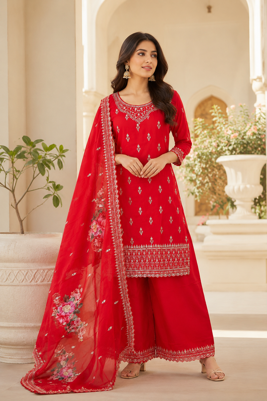 Scarlet Floral Sharara Suit Set