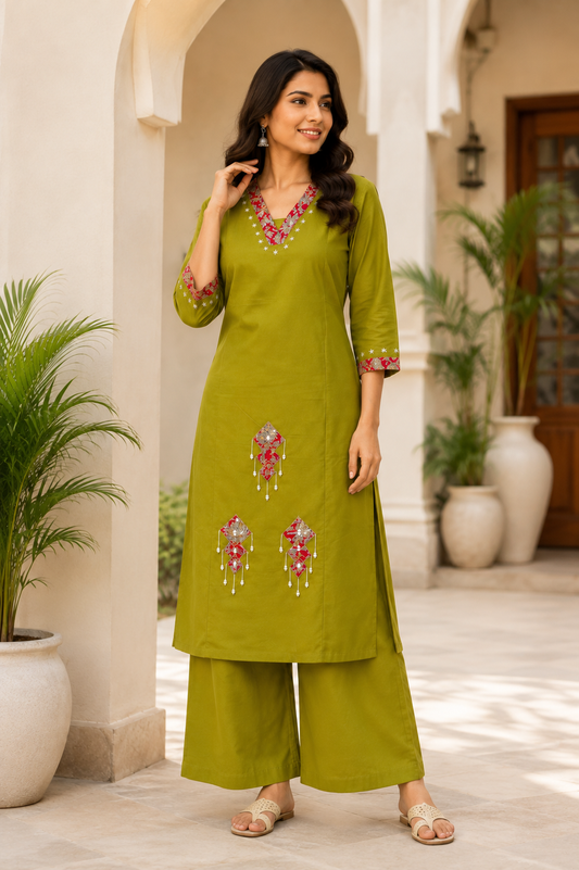 Oliva Dabu Cotton Kurti Set
