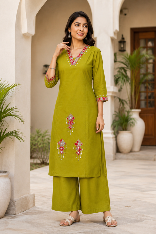 Oliva Dabu Cotton Kurti Set