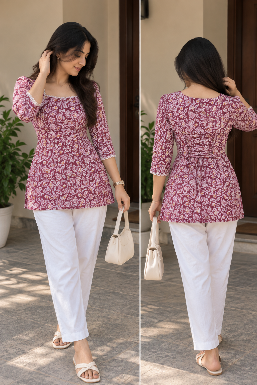 Pink Floral Corset Short Kurti