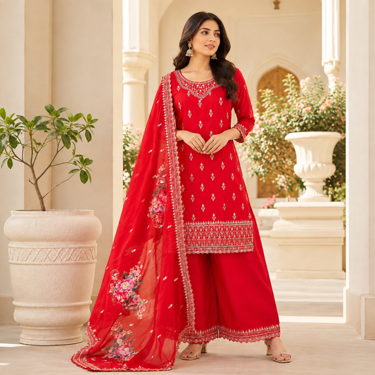 Scarlet Floral Sharara Suit Set
