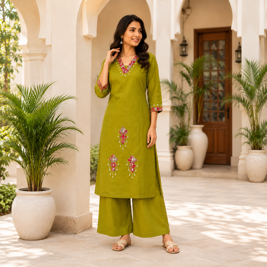 Oliva Dabu Cotton Kurti Set