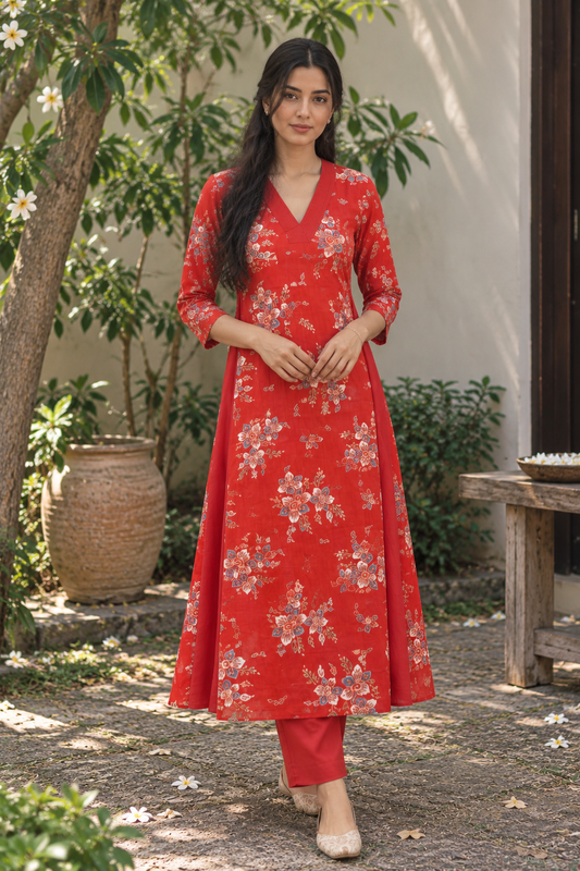 Ruhani Floral A-Line Kurti Set