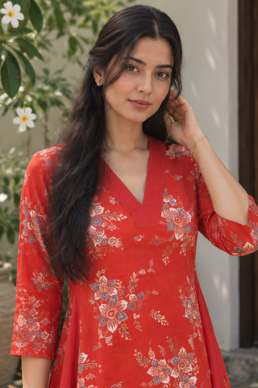Ruhani Floral A-Line Kurti Set