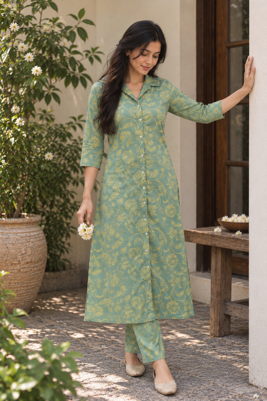 Dusty Teal Paisley Printed Co-ord set