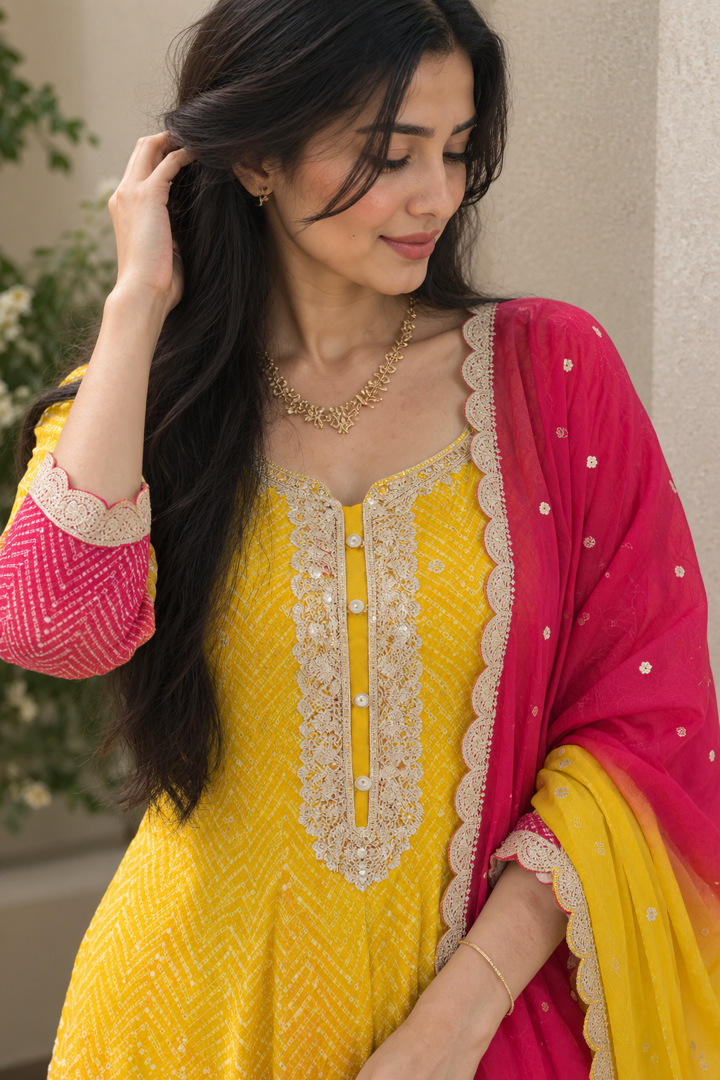 Mustard Pink Anarkali Set