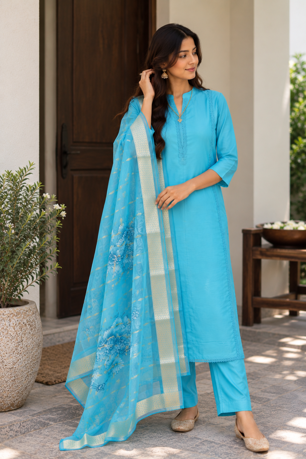 Blue Cotton Silk Set