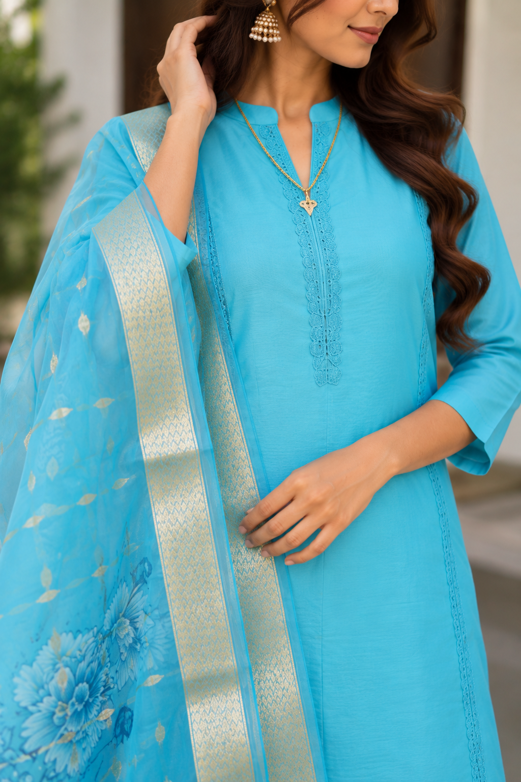 Blue Cotton Silk Set