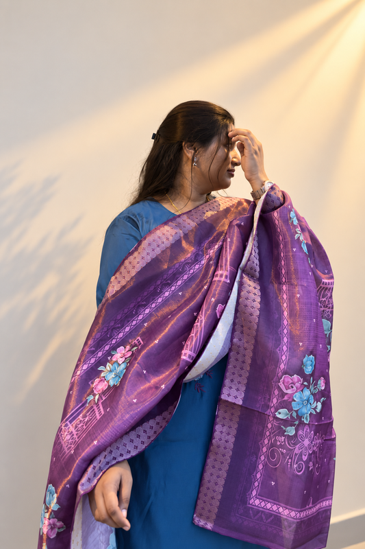Blue & Pink Floral Kurti Set — product photo 1