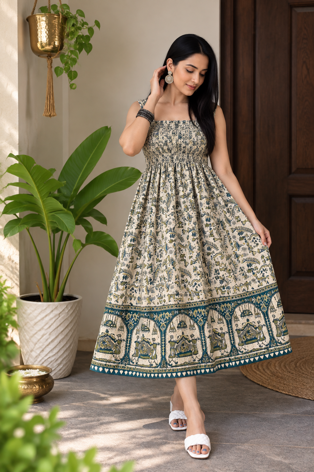 Neel Paisley Smocked Dress