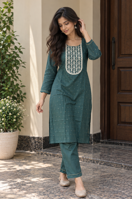 Forest Green Embroidered Co-Ord Set — product photo 1