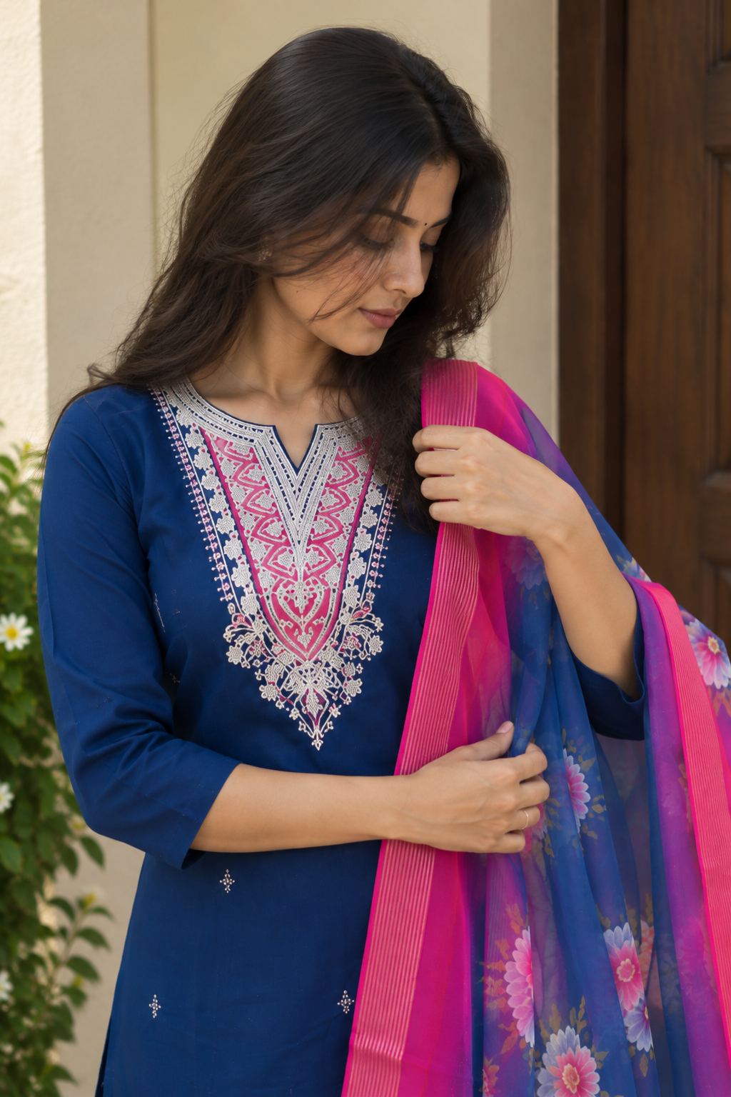Indigo Blue Floral Dupatta Kurti Set — product photo 5