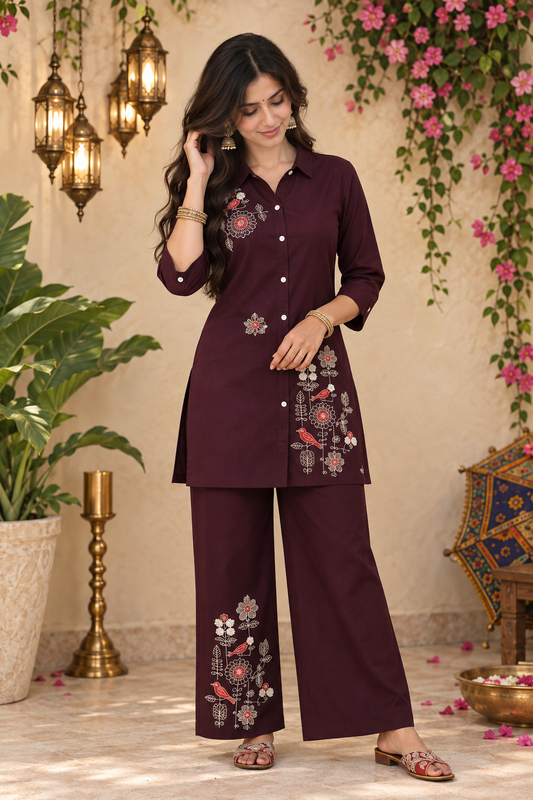 Maroon Embroidered Co-Ord Set — product photo 1