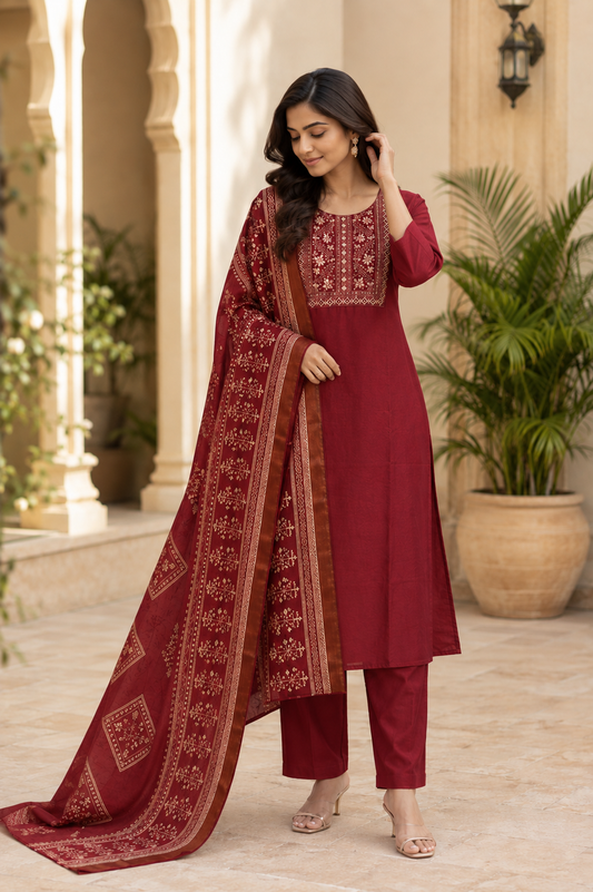 Maroon Embroidered Ethnic Set — product photo 1