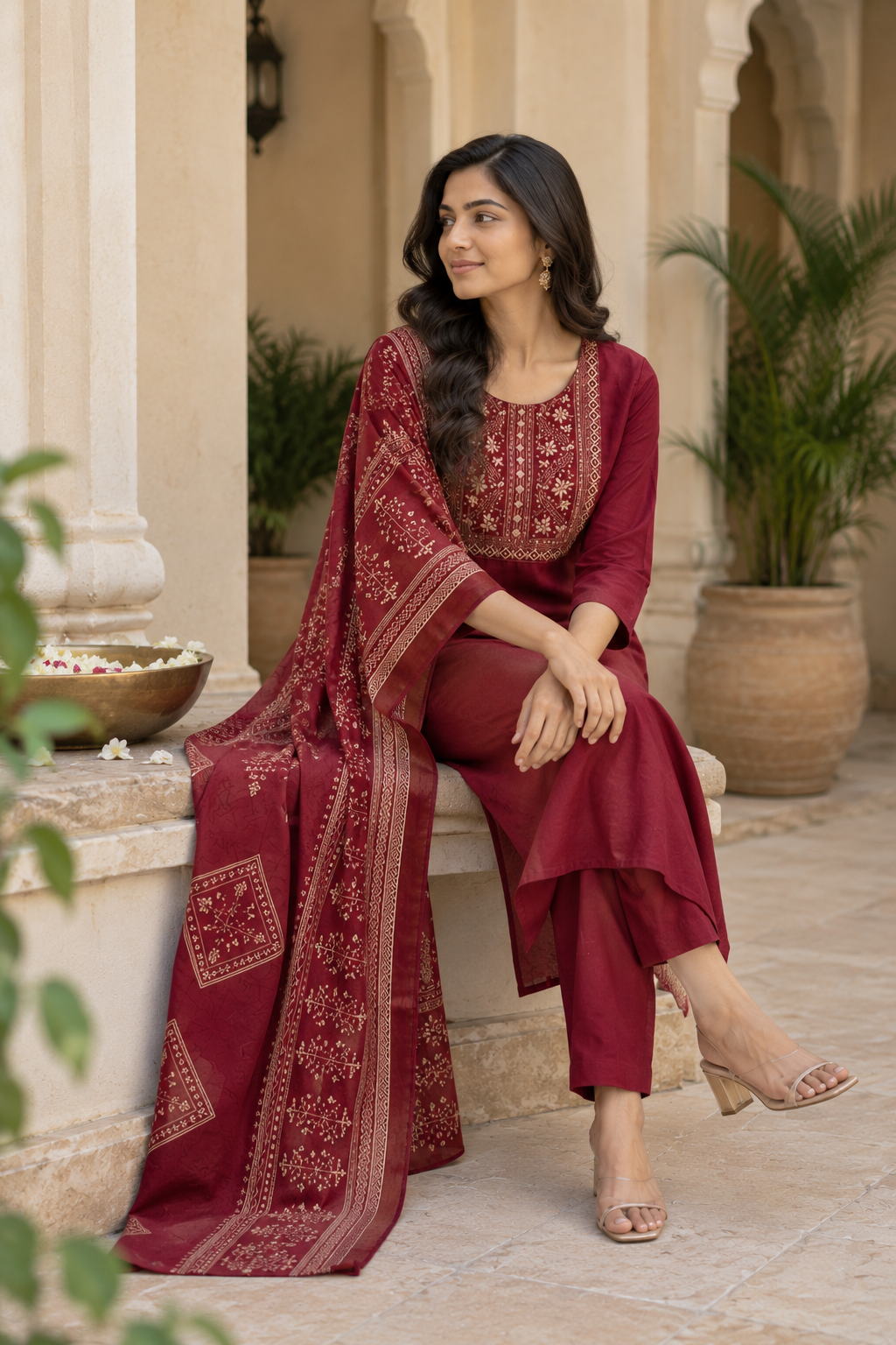 Maroon Embroidered Ethnic Set — product photo 2