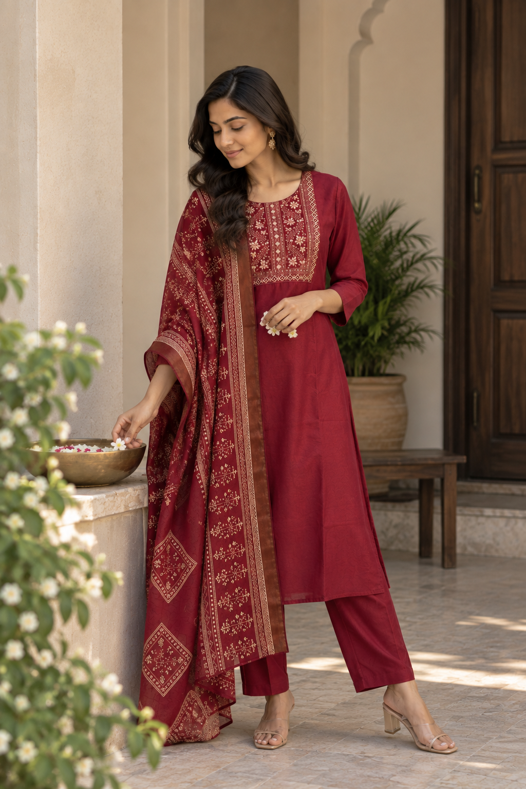 Maroon Embroidered Ethnic Set — product photo 3