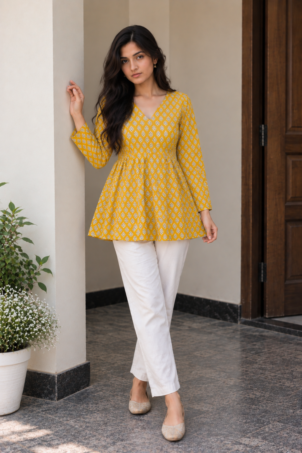 Mustard Floral Short Kurti — product photo 3