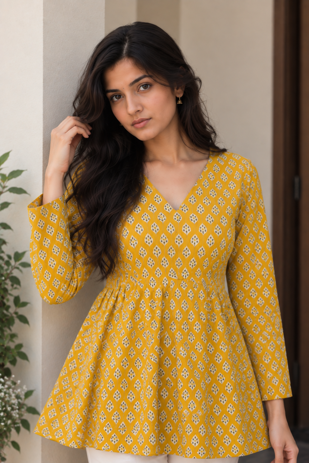 Mustard Floral Short Kurti — product photo 4
