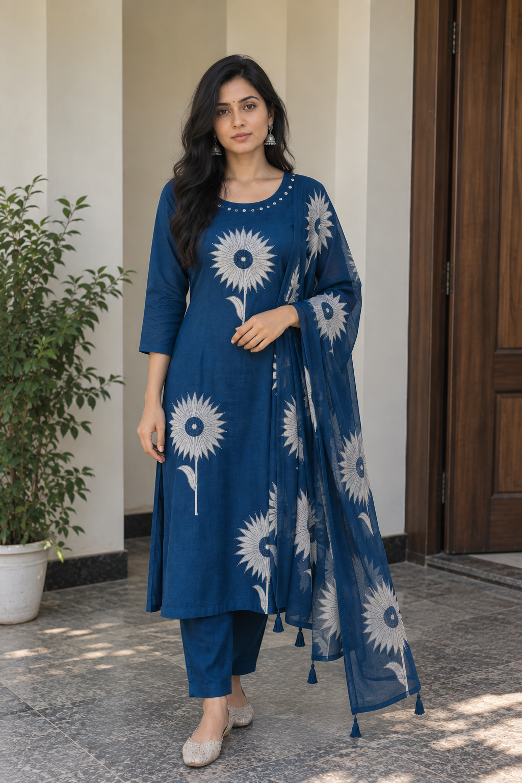 Navy Sunflower 3-Piece Kurti Set — product photo 2