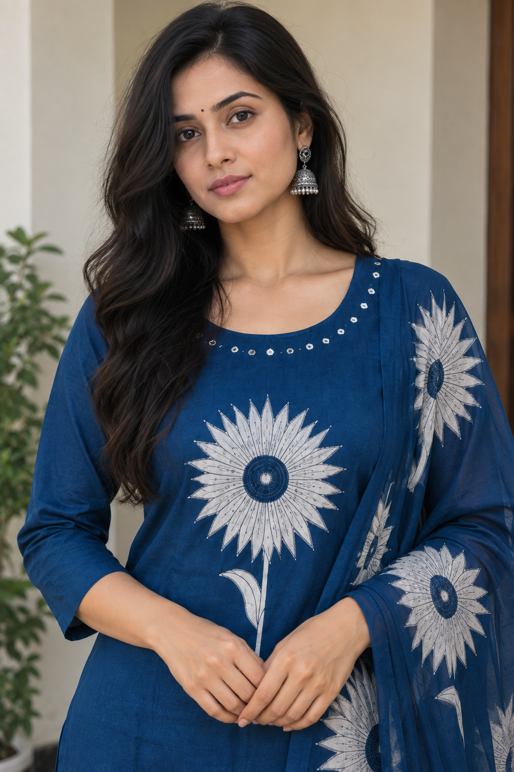 Navy Sunflower 3-Piece Kurti Set — product photo 3