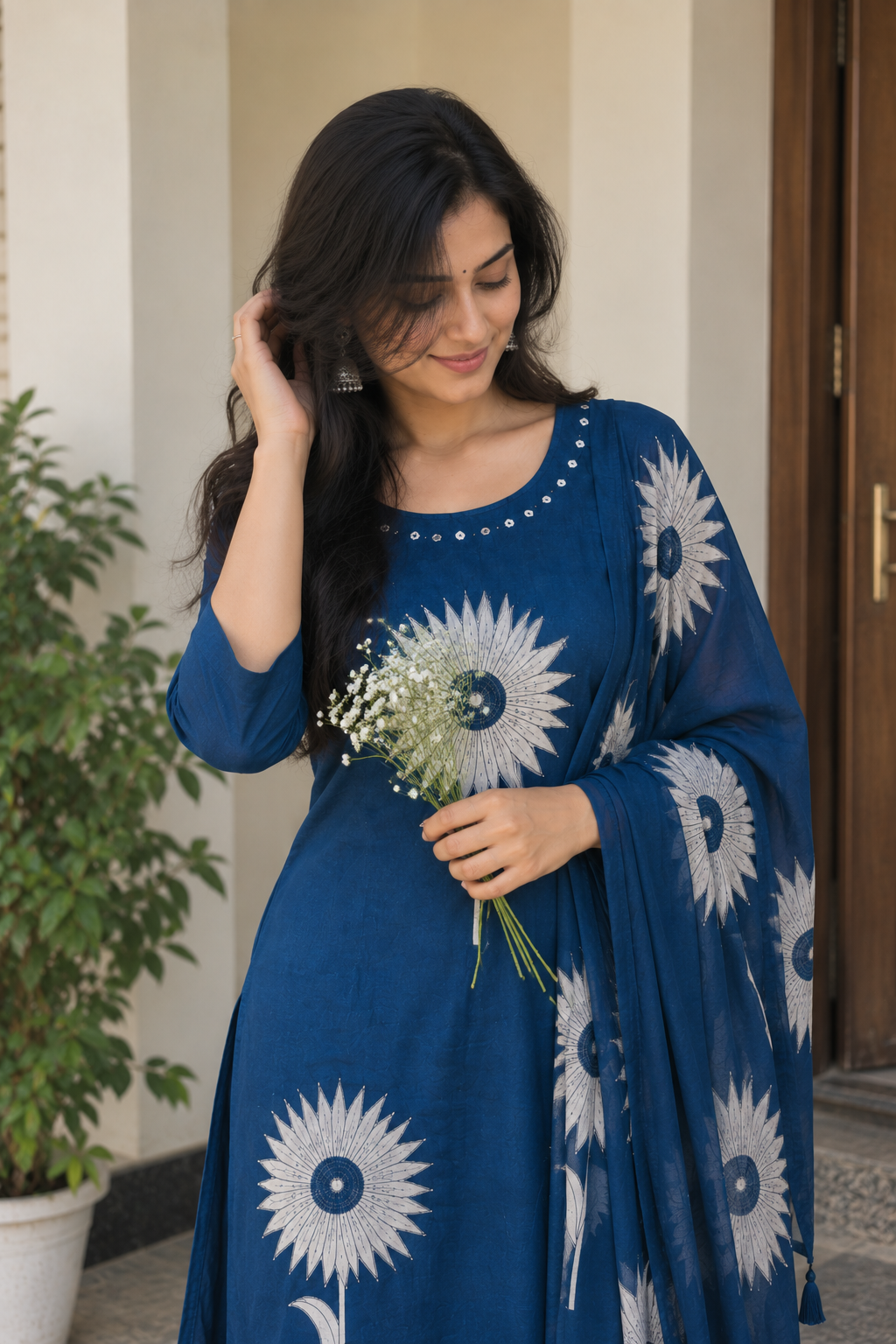 Navy Sunflower 3-Piece Kurti Set — product photo 4