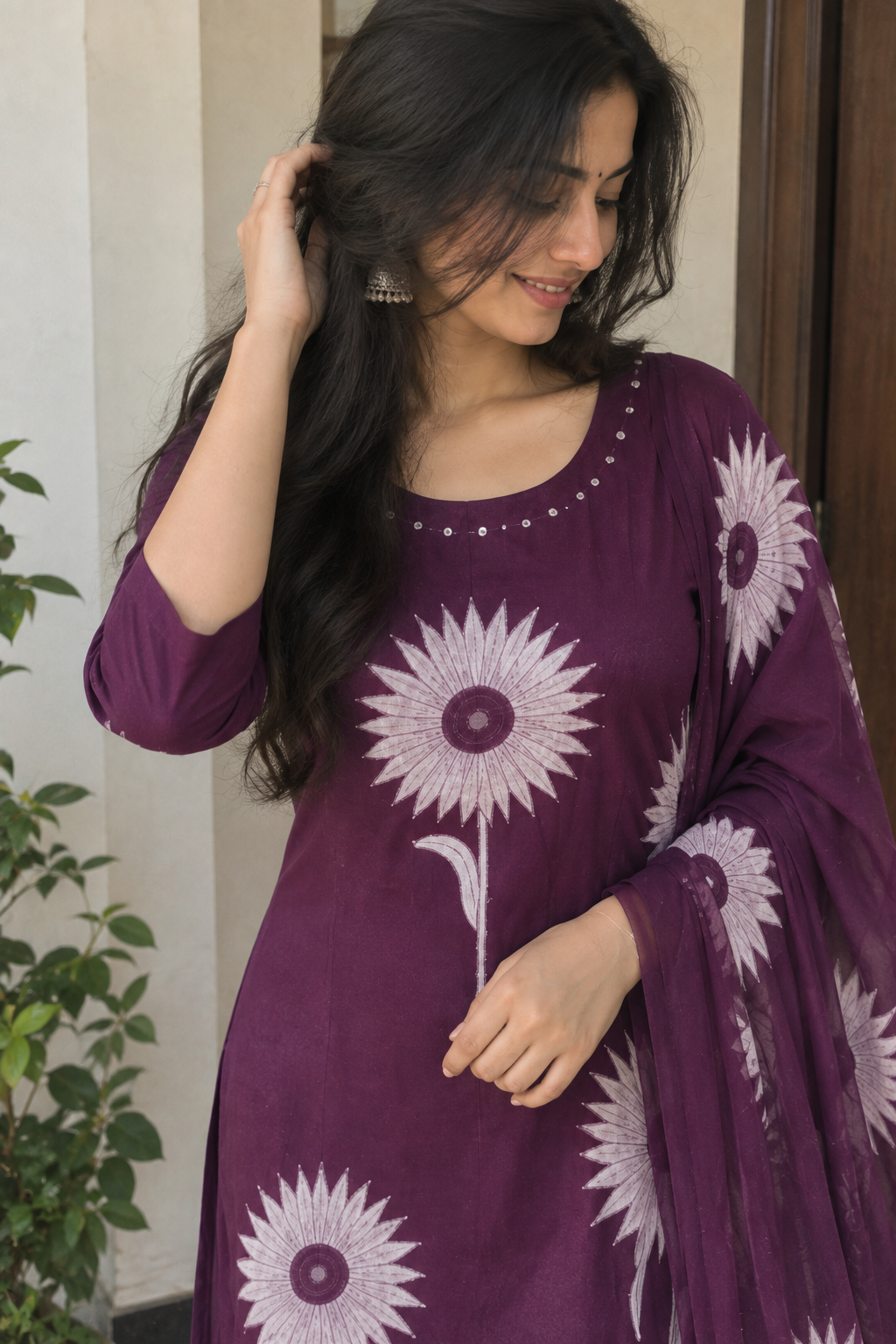 Plum Sunflower 3-Piece Kurti Set — product photo 3