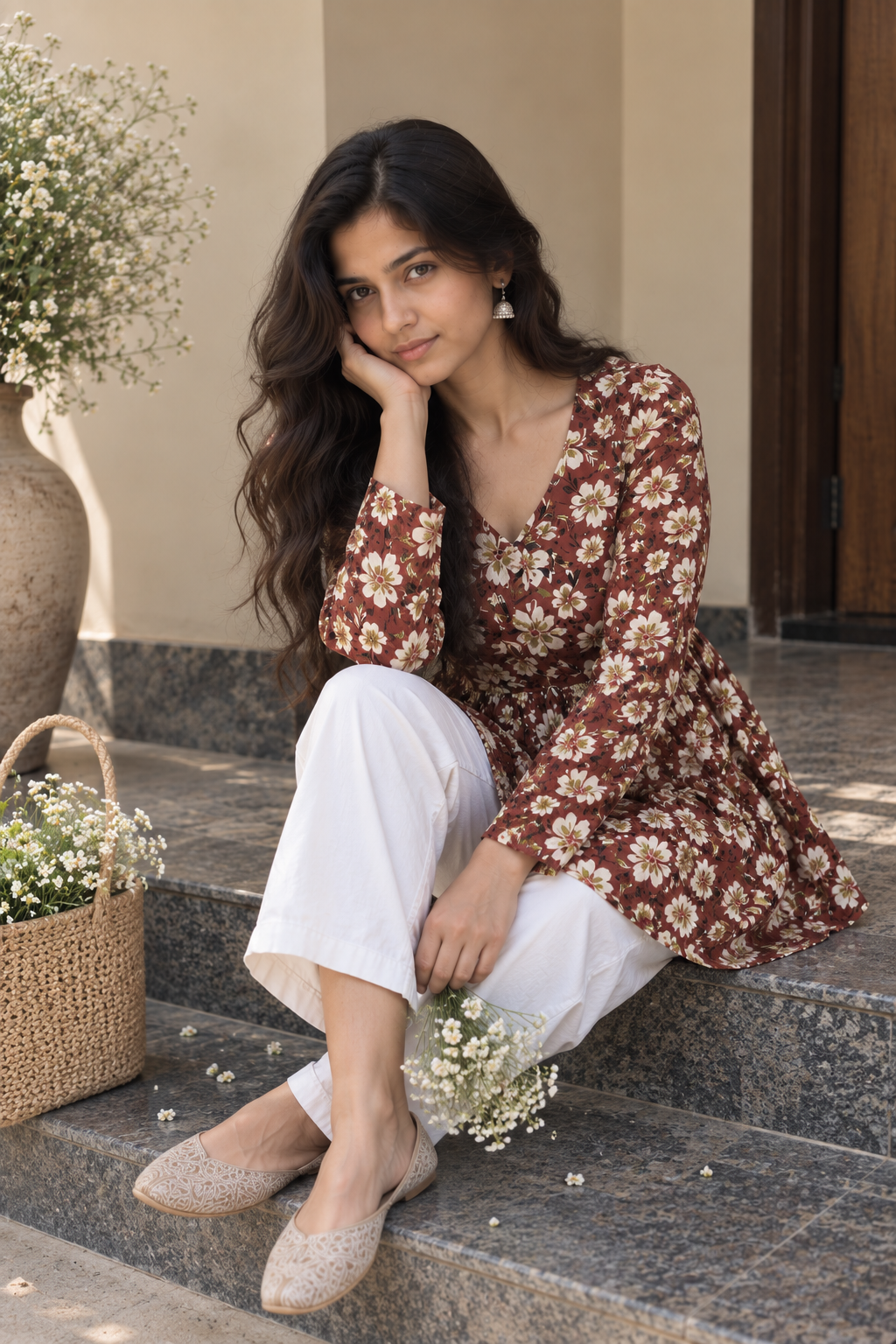 Red Floral Peplum Short Kurti — product photo 3