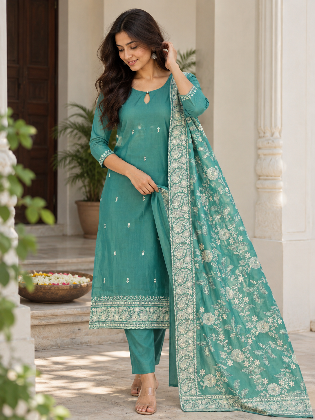 Sea Green Embroidered Suit Set — product photo 1