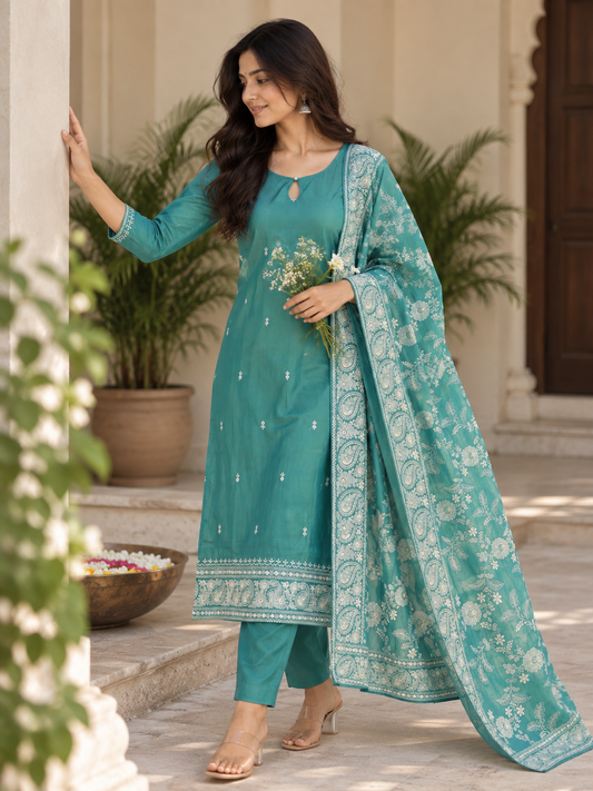Sea Green Embroidered Suit Set — product photo 2