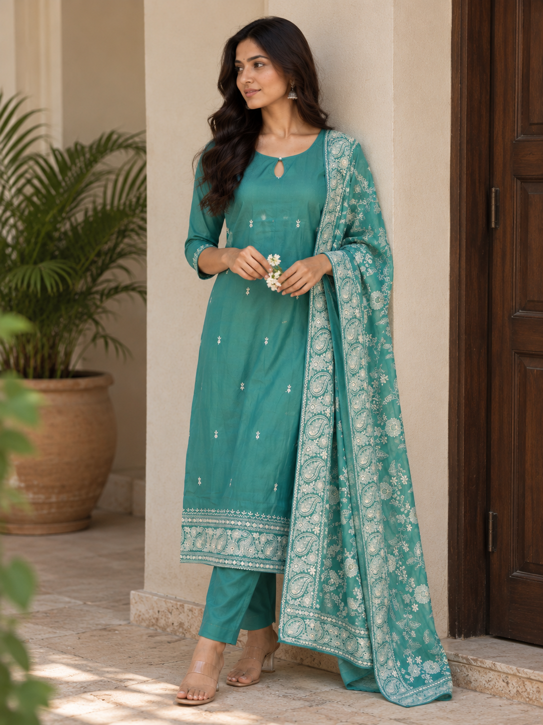 Sea Green Embroidered Suit Set — product photo 3