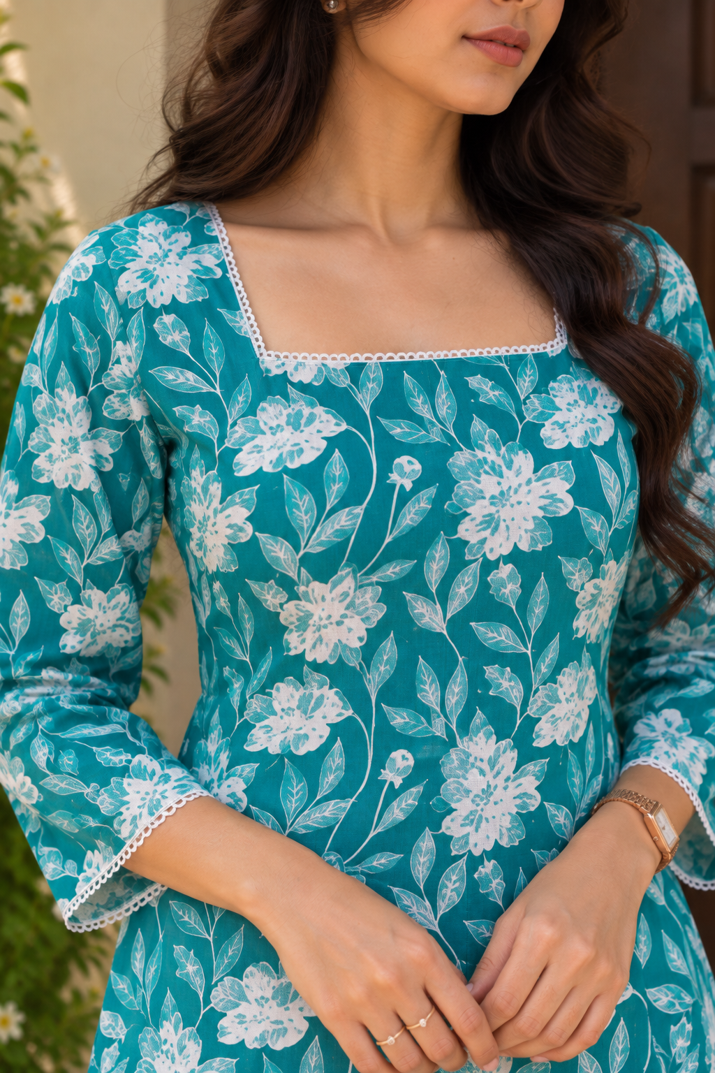 Teal Floral Printed Short Kurti — product photo 3